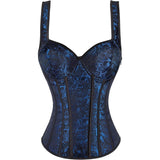 Women's Gothic Jacquard Shoulder Straps Tank Overbust Corset Bustiers
