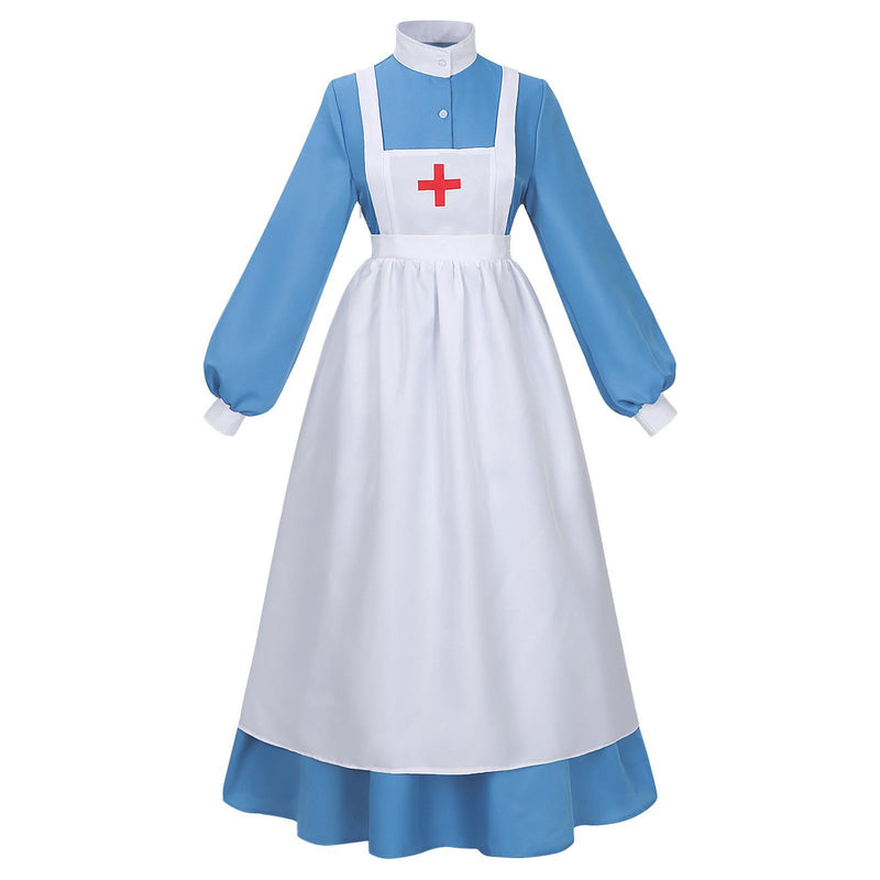 Women's Great War Nurse Costume Dress Historical Vitorian Nurse Top and Skirt Full Set Uniform Deluxe Outfit