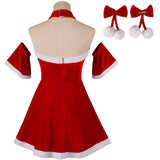 Women's Halter Neck Mini Dress Sexy Christmas Dress A Line Velvet Party Dress Santa Dress