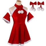 Women's Halter Neck Mini Dress Sexy Christmas Dress A Line Velvet Party Dress Santa Dress