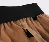 Women's Heart Printed Contrast Mesh Frill Trim Flared Midi Skirt