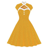 Women's High Neck Cutout Front Polka Dots 1950s Vintage Formal Dress