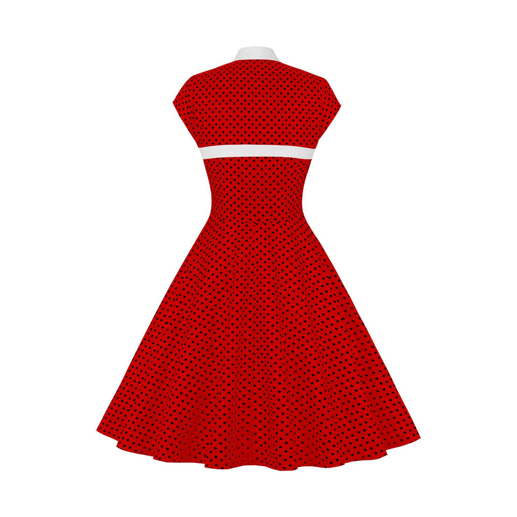 Women's High Neck Cutout Front Polka Dots 1950s Vintage Formal Dress