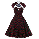 Women's High Neck Cutout Front Polka Dots 1950s Vintage Formal Dress