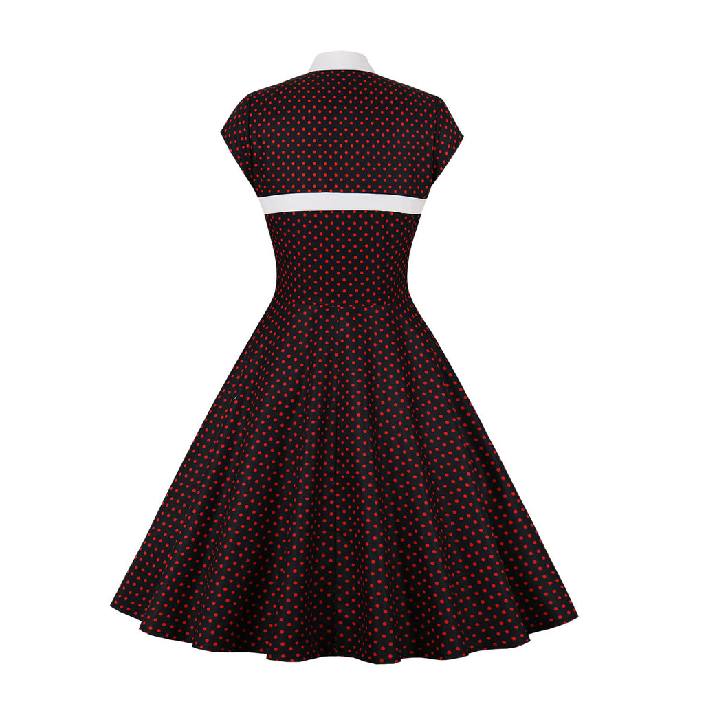 Women's High Neck Cutout Front Polka Dots 1950s Vintage Formal Dress