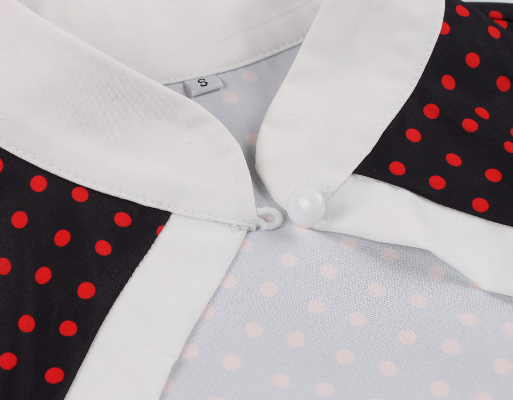 Women's High Neck Cutout Front Polka Dots 1950s Vintage Formal Dress