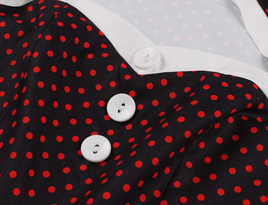 Women's High Neck Cutout Front Polka Dots 1950s Vintage Formal Dress
