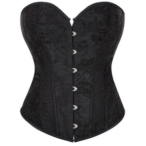 Women's Lace Up Boned Jacquard Brocade Corset Waist Cincher Shapewear Top