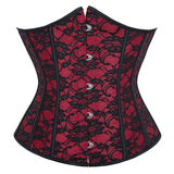 Women's Lace Up Boned Jacquard Brocade Waist Training Underbust Red Corset