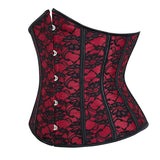 Women's Lace Up Boned Jacquard Brocade Waist Training Underbust Red Corset