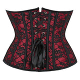 Women's Lace Up Boned Jacquard Brocade Waist Training Underbust Red Corset