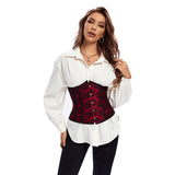 Women's Lace Up Boned Jacquard Brocade Waist Training Underbust Red Corset