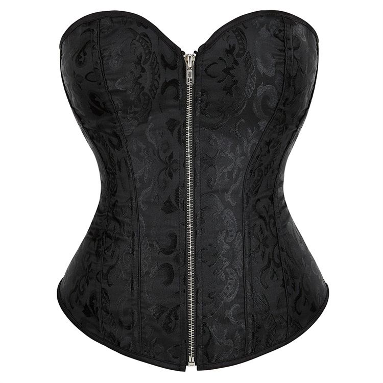 Women's Lace Up Boned Zip Overbust Corset Bustier Bodyshaper Top