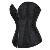 Women's Lace Up Boned Zip Overbust Corset Bustier Bodyshaper Top