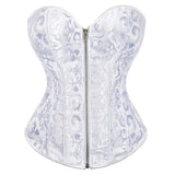 Women's Lace Up Boned Zip Overbust Corset Bustier Bodyshaper Top