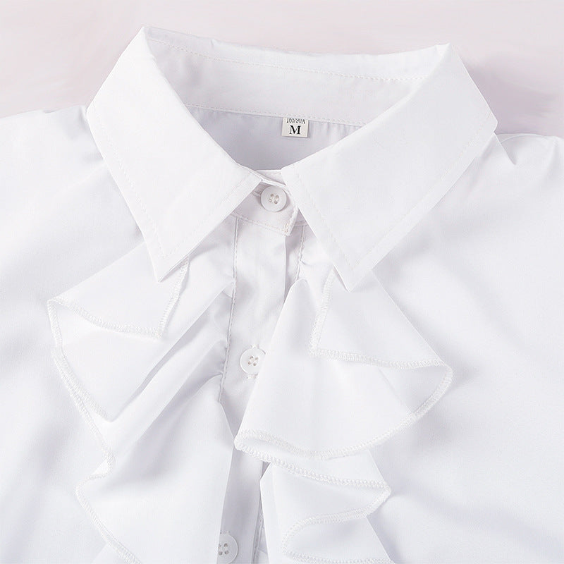 Women's Long Sleeve Button Down Shirts Ruffle Work Shirt Chiffon Blouses Tops