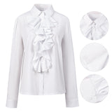 Women's Long Sleeve Button Down Shirts Ruffle Work Shirt Chiffon Blouses Tops