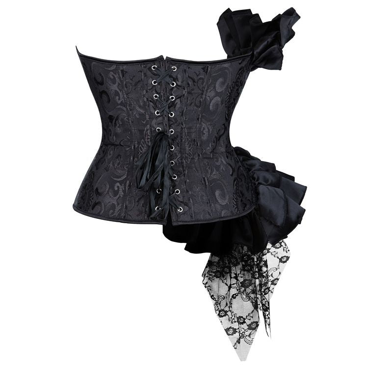 Women's Luxury Floral Corselet One Shoulder Boned Lace Up Gothic Bustier