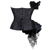 Women's Luxury Floral Corselet One Shoulder Boned Lace Up Gothic Bustier