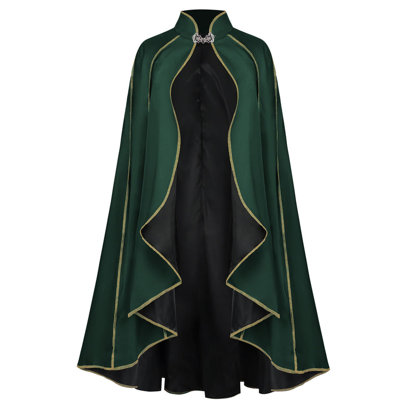 Women's Medieval Cloak Stand Collar Deluxe Velvet Gold Trim Cape for Adult