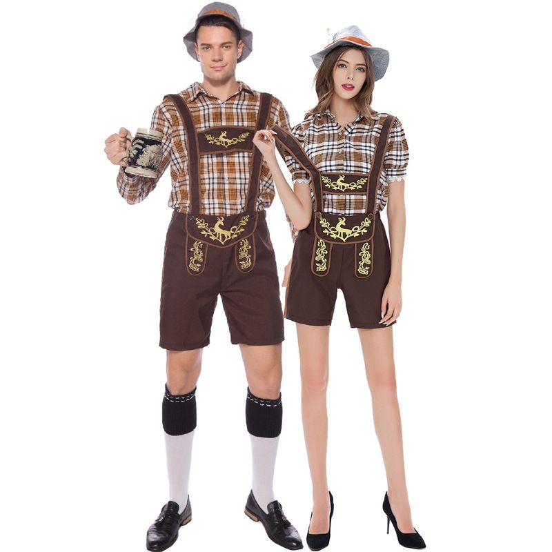 Women's Mens Original Lederhosen German Bavarian Hotpants Trouser Pants Oktoberfest Costume