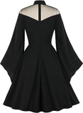 Women's Mesh Bell Sleeves Halloween Gothic Vintage Dress