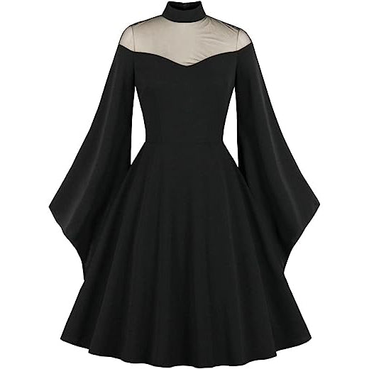 Women's Mesh Bell Sleeves Halloween Gothic Vintage Dress