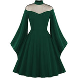 Women's Mesh Bell Sleeves Halloween Gothic Vintage Dress