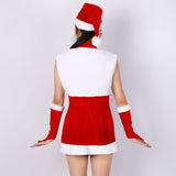 Women's Mrs. Claus Santa Costume 4Pcs Adult Costumes Red Velvet Fancy Christmas Dress with Belt Lady Cosplay