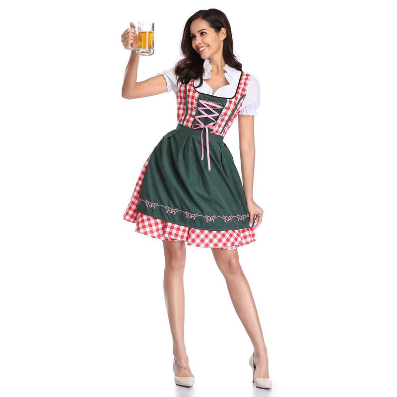 Women's Oktoberfest Costumes Dirndl German 2Pcs Dresses for Festival Bavarian Beer Carnival