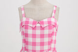 Women's Pink Plaid Dress Vintage 50s 80s Halloween Party Costume Film Fancy Dress