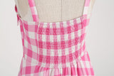 Women's Pink Plaid Dress Vintage 50s 80s Halloween Party Costume Film Fancy Dress