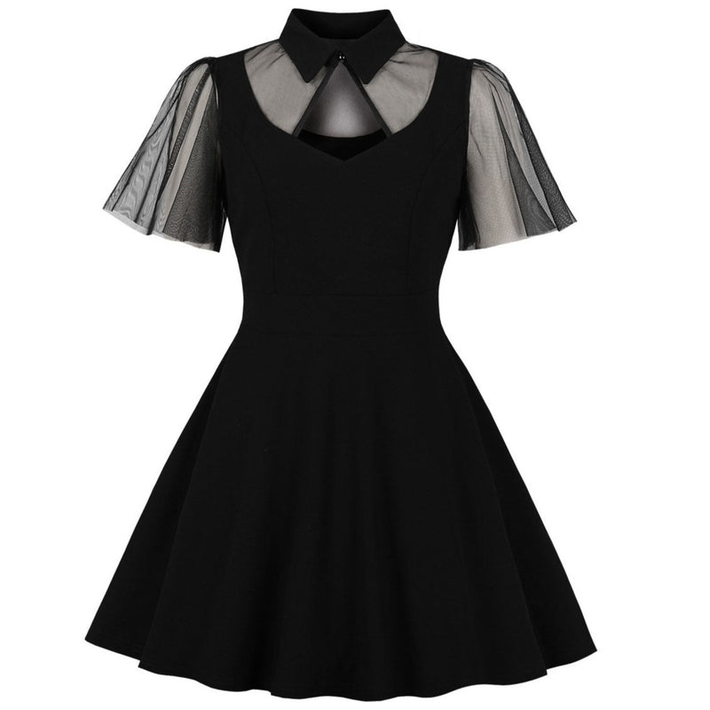 Women's Plus Size Gothic Vintage 50's 60's Lace Black Midi Dress