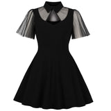 Women's Plus Size Gothic Vintage 50's 60's Lace Black Midi Dress