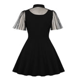 Women's Plus Size Gothic Vintage 50's 60's Lace Black Midi Dress