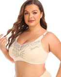 Women's Plus Size Lace Bra Super Soft Wireless Lightly Lined Comfort Bra