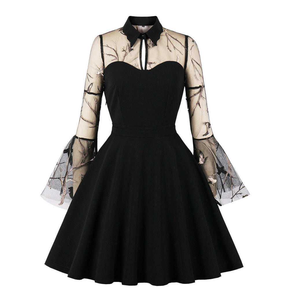 Women's Plus Size Lace Witchy Gothic 40s 50s Retro Vintage Dress
