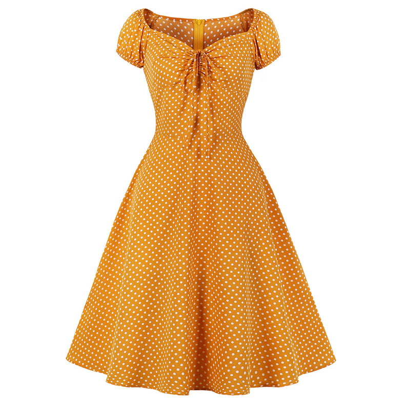 Women's Polka Dot Retro Vintage Style Cocktail Party Swing Dress