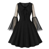 Women's Polka Dots Trumpet Sleeve Vintage Gothic Midi Dress