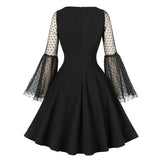 Women's Polka Dots Trumpet Sleeve Vintage Gothic Midi Dress