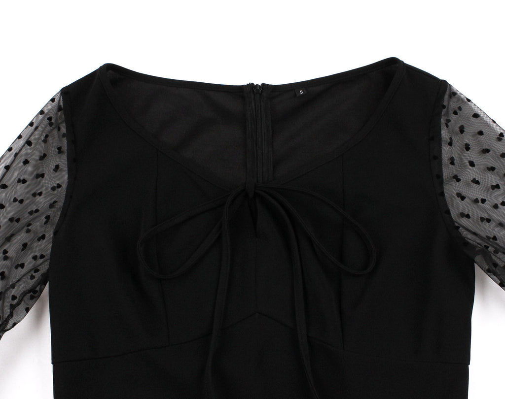 Women's Polka Dots Trumpet Sleeve Vintage Gothic Midi Dress