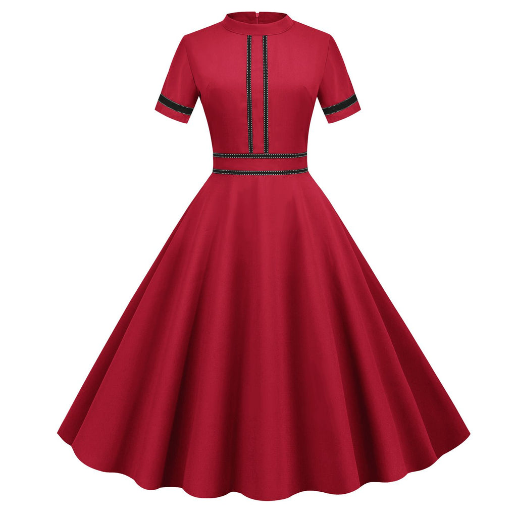 Women's Prom Vintage Cocktail Dresses Party Dress 1950s 1980s Midi Short Sleeve Dress