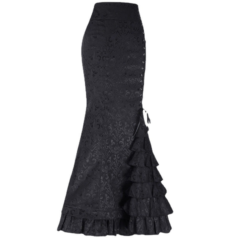 Women's Punk Retro Mermaid Vintage Victorian Long Ruffle Skirt