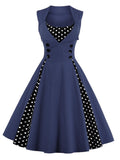 Women's Sleeveless Rockabilly Polka Dot Cocktail Party Vintage Dress