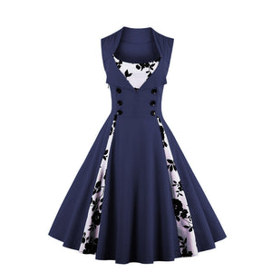 Women's Sleeveless Rockabilly Vintage Flower Cocktail Party Dress