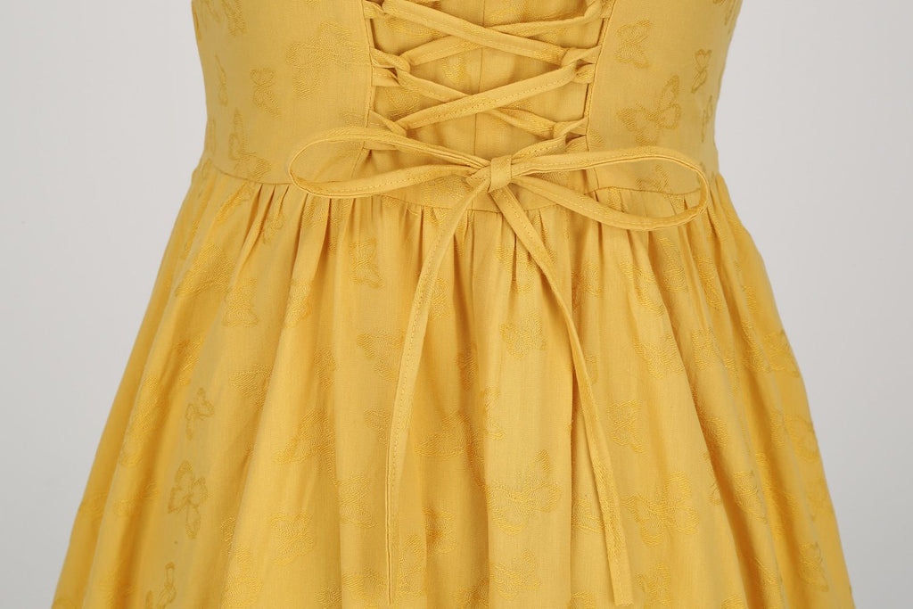 Women's Sleeveless Vintage 1950s Cocktail Party Swing Dress Spaghetti Strap Formal A-line Midi Dresses Yellow
