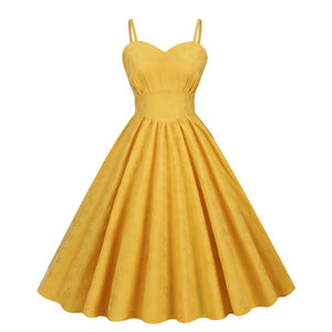 Women's Sleeveless Vintage 1950s Cocktail Party Swing Dress Spaghetti Strap Formal A-line Midi Dresses Yellow