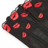 Women's Strapless Bustier Corset Red Lip Printed See Through Mesh Crop Tops