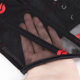 Women's Strapless Bustier Corset Red Lip Printed See Through Mesh Crop Tops