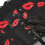 Women's Strapless Bustier Corset Red Lip Printed See Through Mesh Crop Tops